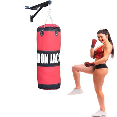 Athletic Bar Ultimate Heavy Bag Boxing Punching Bag, Unfilled Sandbag, MMA Karate Muay Thai Kick Boxing, Punching Kicking Reflex Training, Wall Mount Hanger Bracket + Training Bag w Gloves Full Set