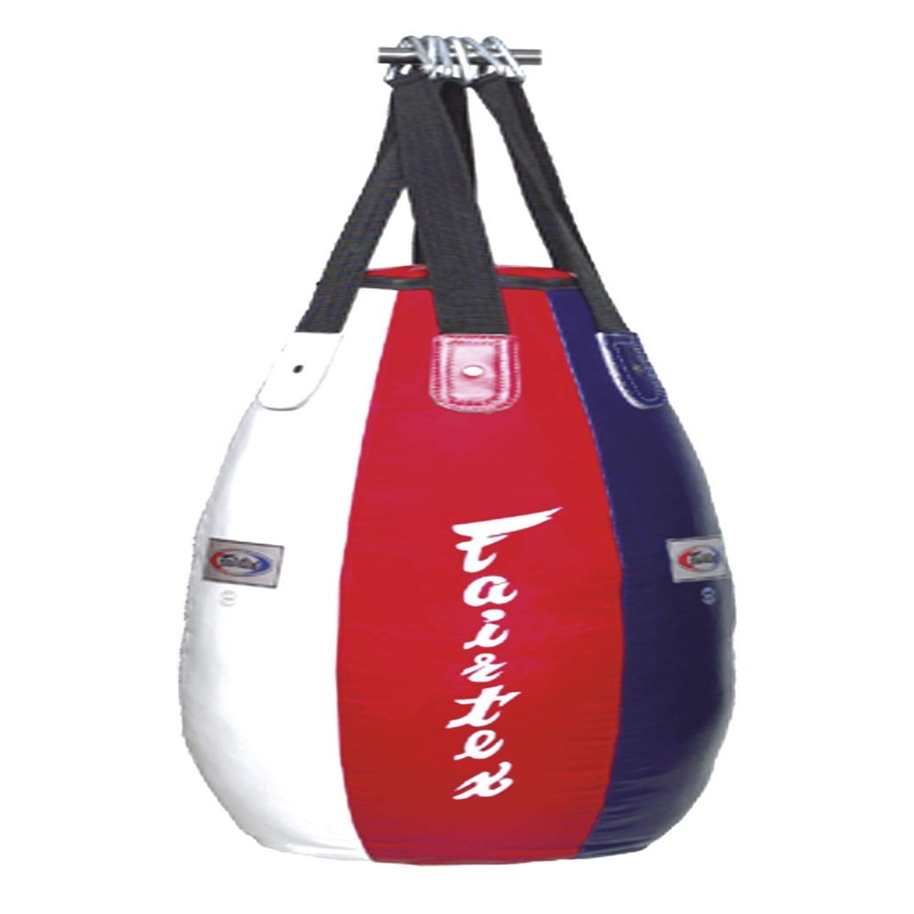 Fairtex HB4 3Ft. Tear Drop Heavy Bag Punching Bag for Muay Thai, Boxing, Kickboxing, MMA (HB4 Blue/White/Red Unfilled) - 15.7" W x 35.4" H