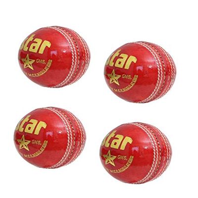 CW Star Seasoned Cricket Ball Standard Size All Red Leather Cricket Ball 4 Piece Balls Set of 4