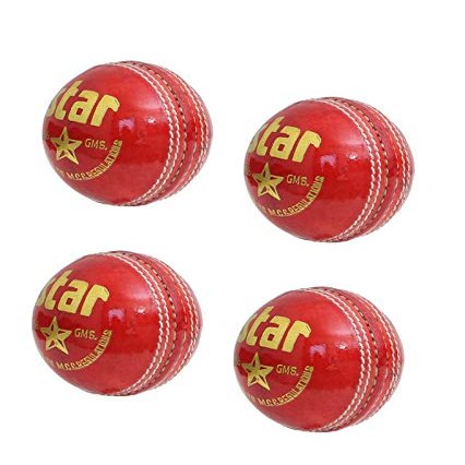 CW Star Seasoned Cricket Ball Standard Size All Red Leather Cricket Ball 4 Piece Balls Set of 4