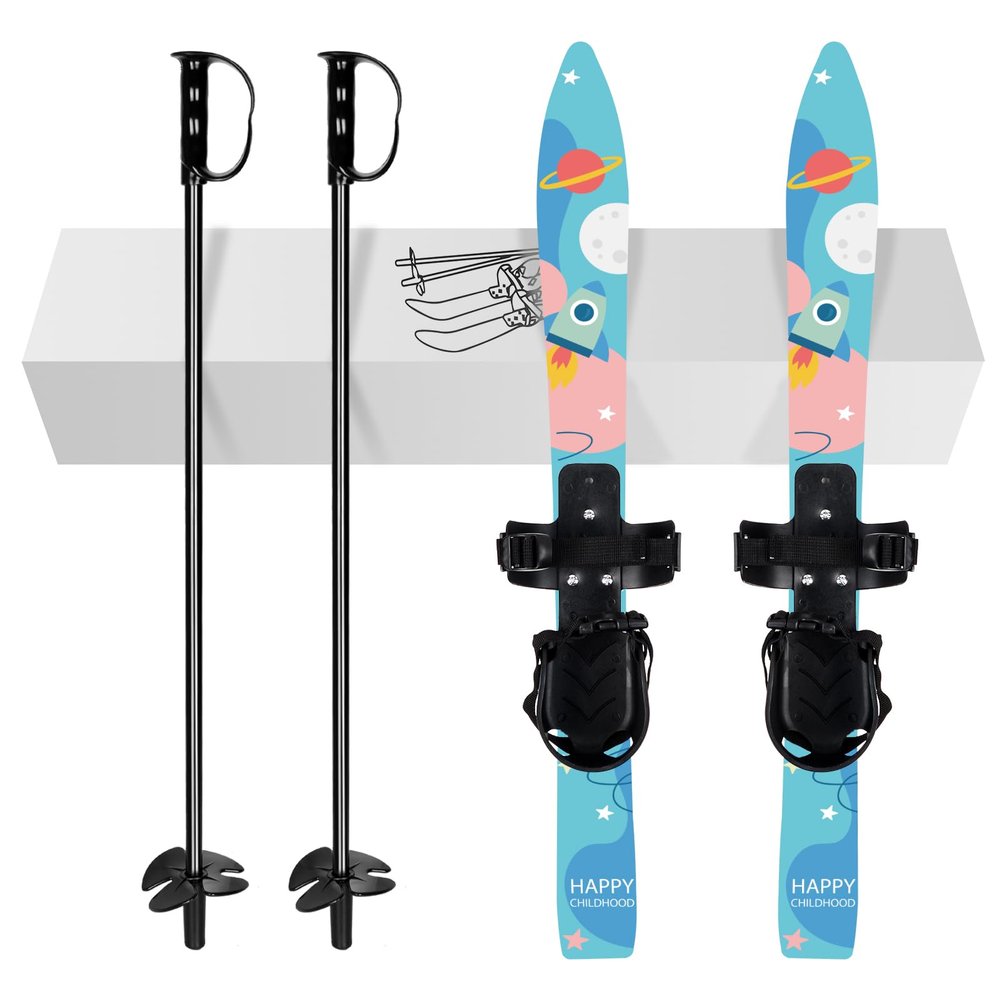 Odoland Kid's Beginner Snow Skis and Poles, Low-Resistant Ski Boards for Age 4 and Under, Lightweight, Sturdy and Safe, Lightblue