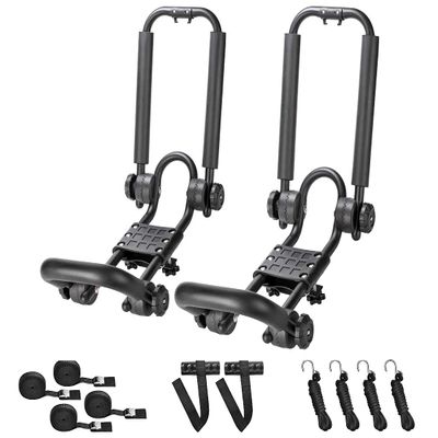 DRSPORTS Double Folding J-Bar Rack for Kayak Carrier Canoe Boat Paddle Board Surfboard Roof Top Mount on Car SUV Truck Crossbar (1Pair)