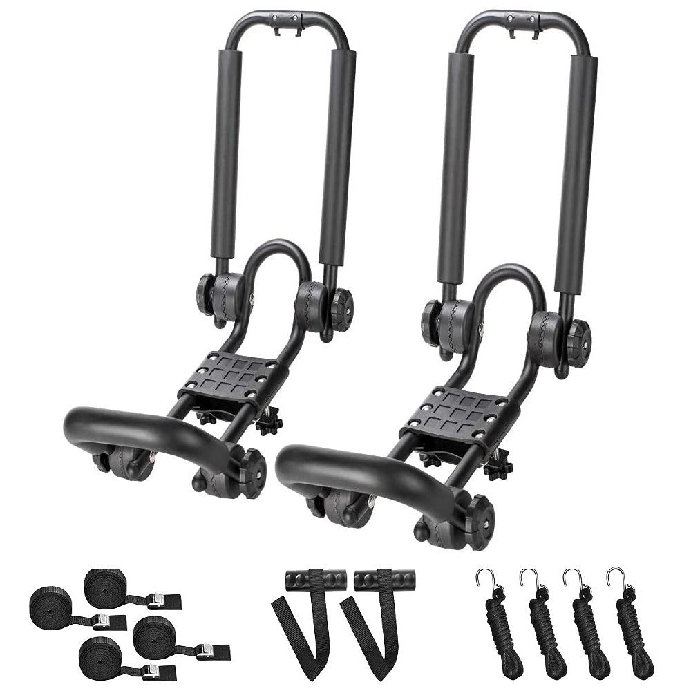 DRSPORTS Double Folding J-Bar Rack for Kayak Carrier Canoe Boat Paddle Board Surfboard Roof Top Mount on Car SUV Truck Crossbar (1Pair)