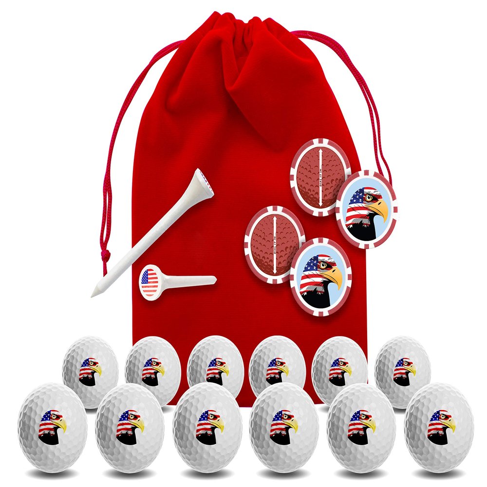 Clip Wipes USA American Flag Golf Gifts | USA American Flag Golf Balls | USA American Flag Golf Accessories Package #5 (Eagle-Red)