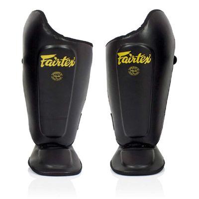 Fairtex SP8 Muay Thai Shin Guards for Men, Women, Kids | Shin Guards Made with Syntek Leather & are Premium, Lightweight & Durable | Expanded Side Protection (Black/Extra Large)