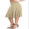 Urban CoCo Women's Ruched High Waist Knee Length Jersey A-Line Stretchy Flared Casual Skirt (M, Camel) view 3