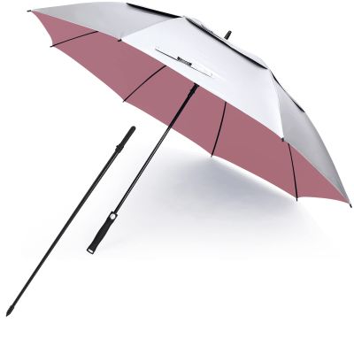 G4Free Vented UV Golf/Beach Umbrella 68" Arc, Auto Open Oversize Extra Large Windproof Sun Shade Rain Umbrellas(Silver/Pink)