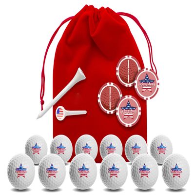Clip Wipes USA American Flag Golf Gifts | USA American Flag Golf Balls | USA American Flag Golf Accessories Package #5 (Star-Red)