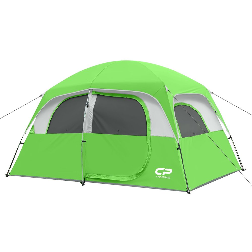 CAMPROS CP Tent 6 Person Camping Tents, Waterproof Windproof Family Tent with Top Rainfly, 4 Large Mesh Windows, Double Layer, Easy Set Up, Portable with Carry Bag, for All Seasons - 11'X7'X72in(H)
