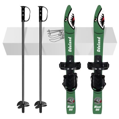 Odoland Kid's Beginner Snow Skis and Poles, Low-Resistant Ski Boards for Age 4 and Under, Lightweight, Sturdy and Safe, Green