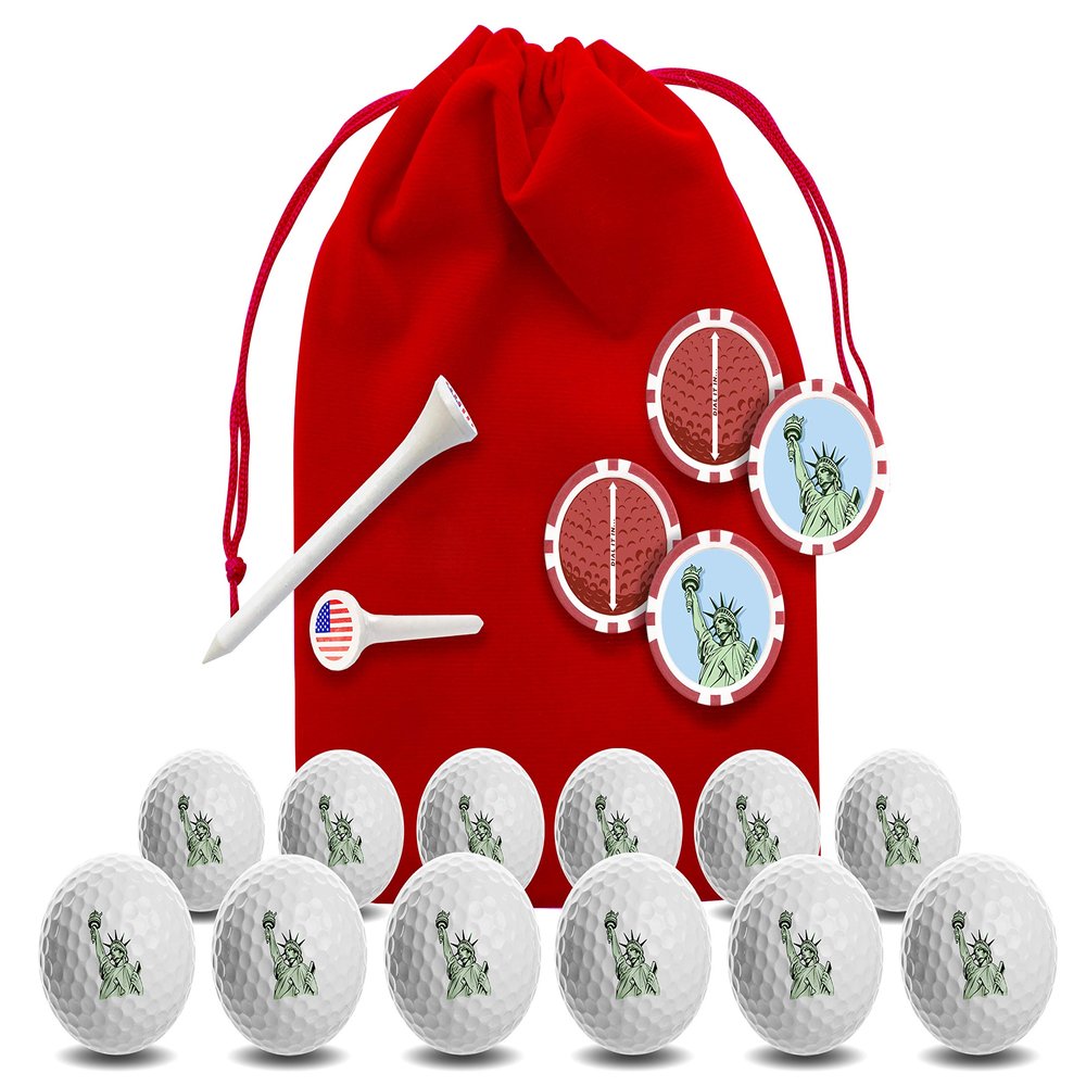 Clip Wipes USA American Flag Golf Gifts | USA American Flag Golf Balls | USA American Flag Golf Accessories Package #5 (Liberty-Red)