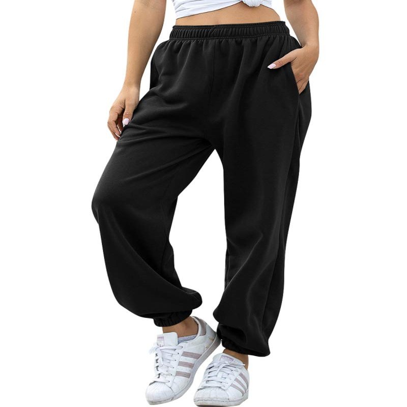 HeSaYep Women's High Waisted Sweatpants Workout Active Joggers Pants Baggy Lounge Bottoms,Black L