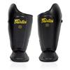 Fairtex SP8 Muay Thai Shin Guards for Men, Women, Kids | Shin Guards Made with Syntek Leather & are Premium, Lightweight & Durable | Expanded Side Protection (Black/Small) view 1