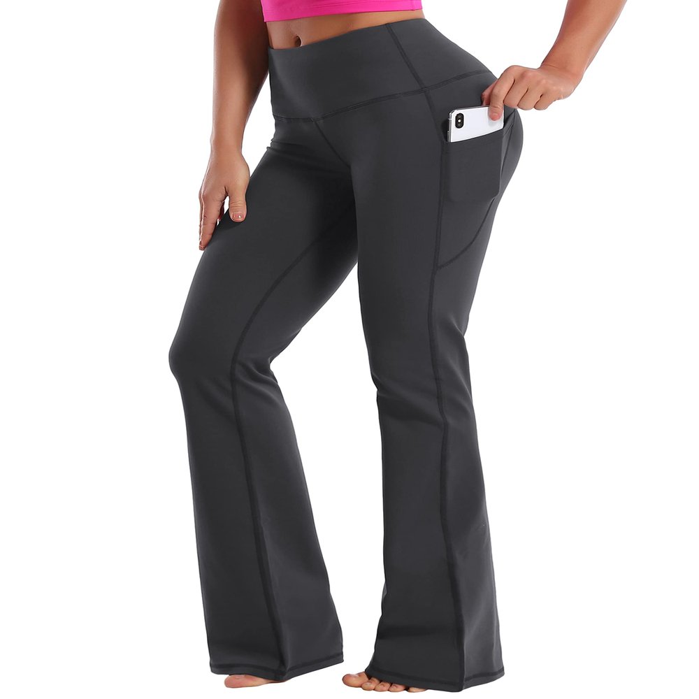 BUBBLELIME 29"/31"/33"/35" 4 Styles Women's Bootcut Yoga Pants Tummy Control - Side Pockets_SHADOWCHARCOAL(1) L_33" Inseam