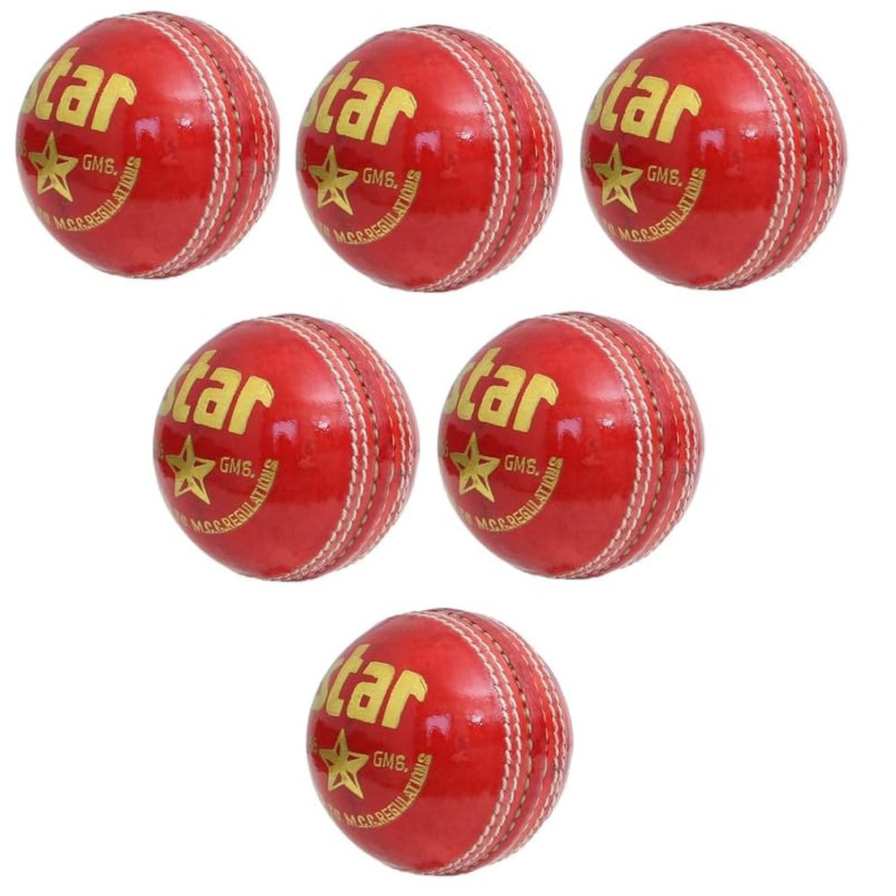 CW Star Red Cricket Ball Season 4 Piece Durable Leather Ball Water Proof Pack of 12 Match Quality Balls Box