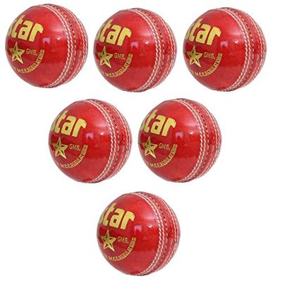 CW Star Cricket Ball Leather 4 Piece Red Cricket Ball Standard Size Water Proof Leather Ball Four Piece Construction Pack of 12