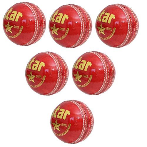 CW Star Cricket Ball Leather 4 Piece Red Cricket Ball Standard Size Water Proof Leather Ball Four Piece Construction Pack of 12