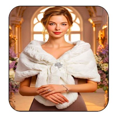 EASEDAILY Women's Fur Shawls and Wraps Wedding Fur Scarf Faux Bridal Stole with Brooch for Brides and Bridesmaids (A white) (A-white, US 4-14 (S-M))