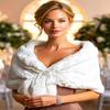EASEDAILY Women's Fur Shawls and Wraps Wedding Fur Scarf Faux Bridal Stole with Brooch for Brides and Bridesmaids (A white) (A-white, US 4-14 (S-M)) view 3