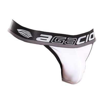 Agacio Mens Thong Underwear w/Pouch, Sexy Mens Bikini Underwear w/Wide Waistband and Ultra-Soft Fabric White