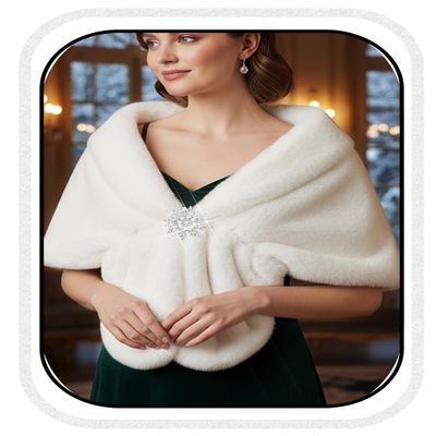 BODIY Bride Fur Shawls and Wraps Bridal Wedding Faux Fur Scarf Winter Sleeveless Fur Stole for Women and Bridesmaids (White)