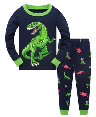 Akyzic Little Boys Pajamas Children Dinosaur Pjs Set Toddler Cotton Long Sleeve Sleepwear 2 Piece Outfit Nightwear For Kids Age 3 Years