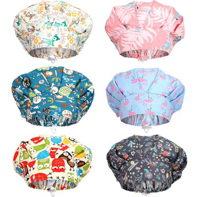 SATINIOR 6 Pieces Bouffant Caps with Buttons Elastic Bouffant Turban, Nursing Surgical Cap Printed Scrub Working Hats(Animal)