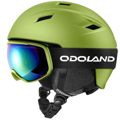 Odoland Ski Helmet and Goggles Set for Adults & Youth, Snowboard Helmet with Goggles - Shockproof Winter Sports Helmet with Protective Shell for Men, Women & Teens, Lime Green, M