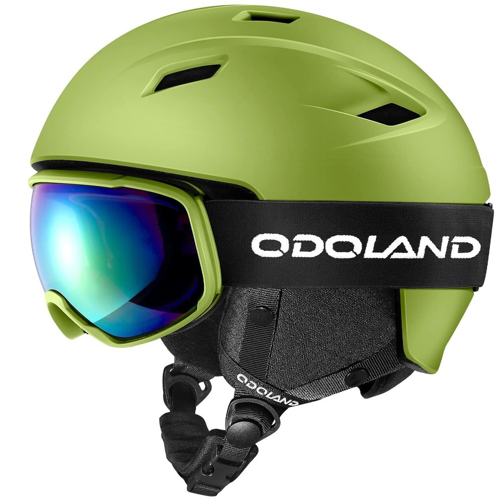 Odoland Ski Helmet and Goggles Set for Adults & Youth, Snowboard Helmet with Goggles - Shockproof Winter Sports Helmet with Protective Shell for Men, Women & Teens, Lime Green, M