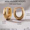 Milla Small Huggie Hoop Earrings for Women, 14K Gold Plated, 0.5 inches view 4