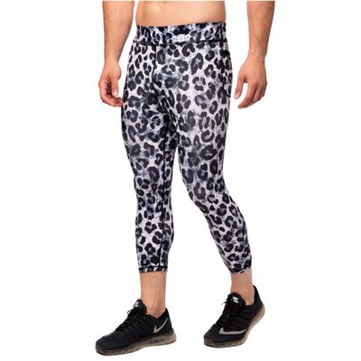 Kapow Meggings Men's Performance 3/4 Leggings Sports Compression with Pockets (Snow Leopard, Large)