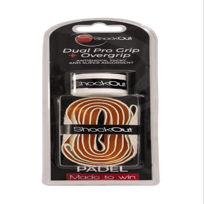 ShockOut Dual Pro Grip + Overgrip (White/Orange) - Combined Impact Absorption and Grip Enhancement System for Racket Sports