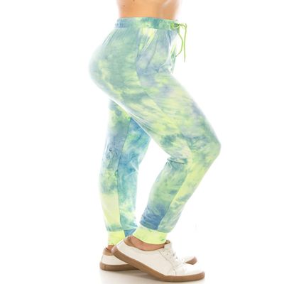 Leggings Depot JGA-S773-XL Neon Fused Tie Dye Print Jogger Pants w/Pockets, XL