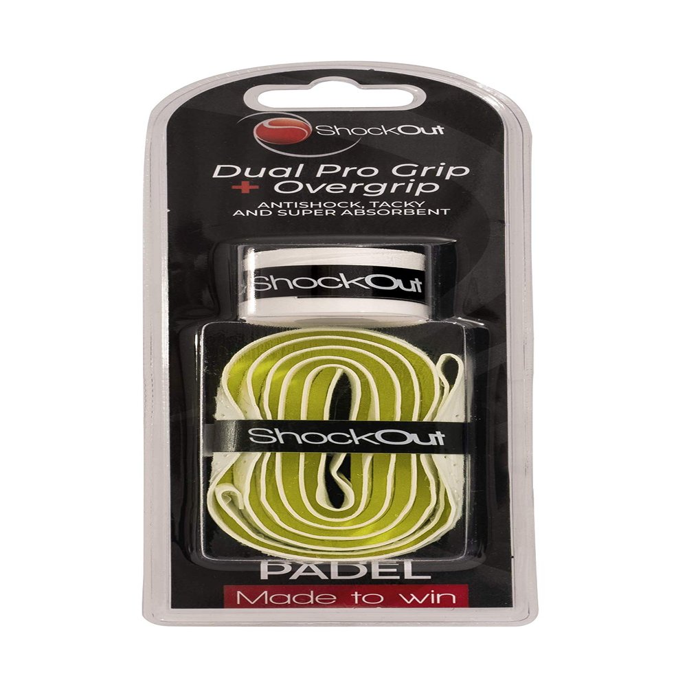 ShockOut Dual Pro Grip + Overgrip (White/Yellow) - Combined System of Impact Absorption and Grip Improvement for Racket Sports