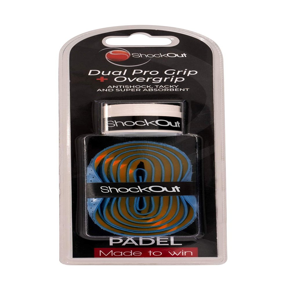 ShockOut Dual Pro Grip + Overgrip (Blue/Orange) - Combined Impact Absorption and Grip Enhancement System for Racket Sports