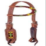 Showman Harness Leather Single Ear Headstall w/Beaded Sunflower & Cactus Inlay