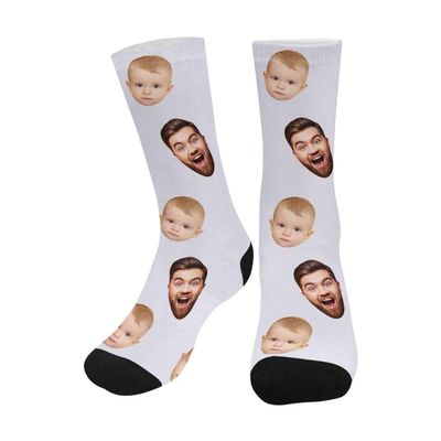 MyPhotoPrint Personalized Socks for Men Women Two Face Kid and Dad Custom Face Socks Image for Friends Christmas Easter Mother's Day Father's Day Anniversary