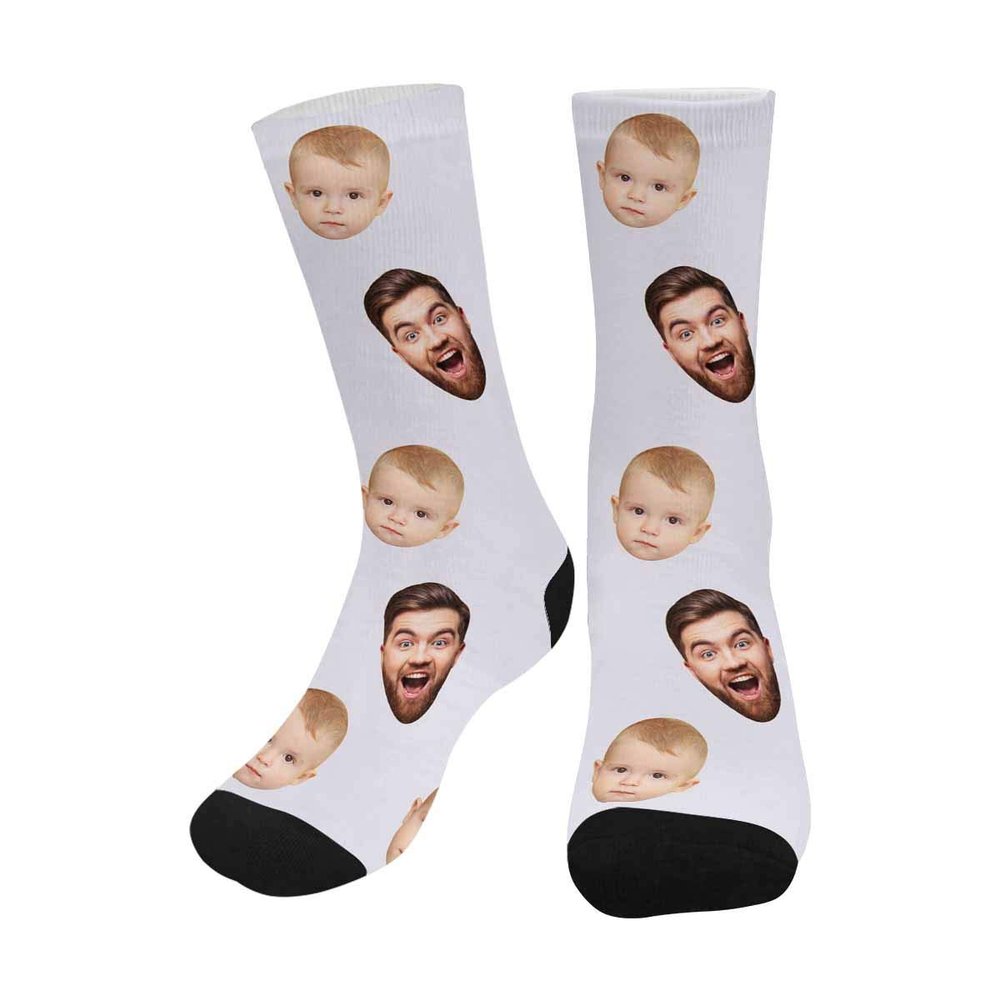 MyPhotoPrint Personalized Socks for Men Women Two Face Kid and Dad Custom Face Socks Image for Friends Christmas Easter Mother's Day Father's Day Anniversary