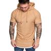 XUETON Causal Short Sleeve Hoodies Slim Fit Workout Tops with Hood Sleeveless Gym T-Shirt Muscles Tees Pockets(Khaki,3X-Large) view 2