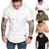 XUETON Causal Short Sleeve Hoodies Slim Fit Workout Tops with Hood Sleeveless Gym T-Shirt Muscles Tees Pockets(Khaki,3X-Large) view 4
