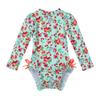 Yartina Infant Baby Girls Rash Shirt Swimwear Floral Printed Long Sleeve Sun Protection Ruffled Bathing Suit Light Green 0-3 Months view 1