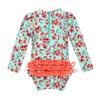 Yartina Infant Baby Girls Rash Shirt Swimwear Floral Printed Long Sleeve Sun Protection Ruffled Bathing Suit Light Green 0-3 Months view 2