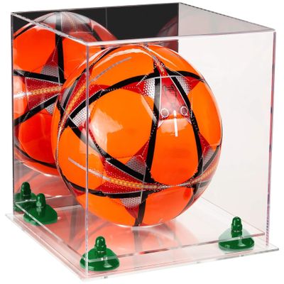 Better Display Cases Acrylic Display Case for Collectibles, Full Size Soccer Ball Display Case,Green Risers & Clear Base, Handcrafted Showcase Box.DIM;9.75" L x 9.75" W x 9.75" H. (B02)