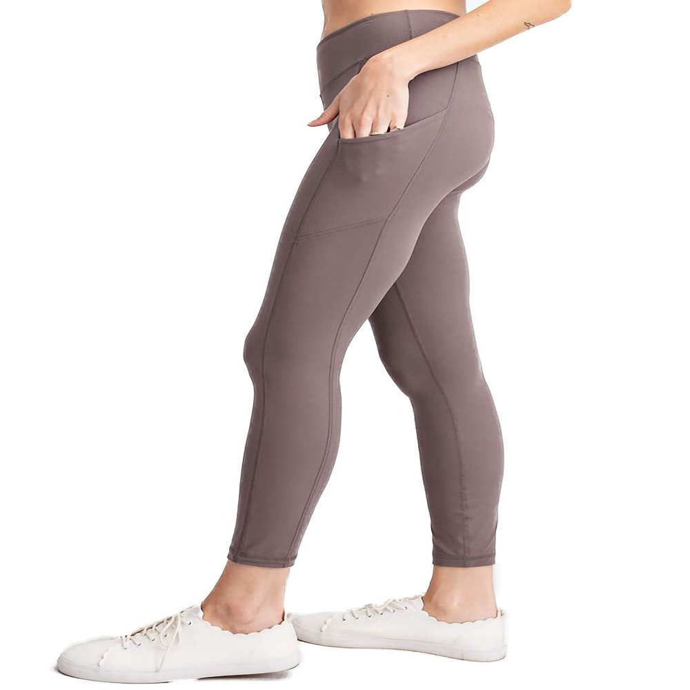 Ashen Fane Full Length High Waist Super Soft Workout Yoga Fitness Pants with Pockets, Smoky Grey, Small