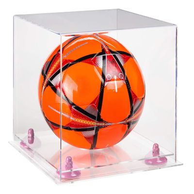 Better Display Cases Acrylic Display Case for Collectibles, Full Size Soccer Ball Display Case,Pink Risers & Clear Base, Handcrafted Showcase Box.DIM;9.75" L x 9.75" W x 9.75" H. (B02)