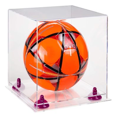 Better Display Cases Acrylic Display Case for Collectibles, Full Size Soccer Ball Display Case,Purple Risers & Clear Base, Handcrafted Showcase Box.DIM;9.75" L x 9.75" W x 9.75" H.(B02)