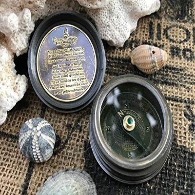 ARTIZANSTORE Pocket Size Compass | Yellow Submarine Brass Compass | Stocking Filler | Gifts for him