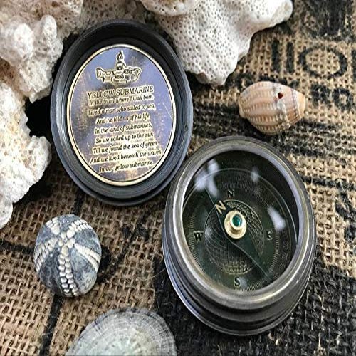ARTIZANSTORE Pocket Size Compass | Yellow Submarine Brass Compass | Stocking Filler | Gifts for him