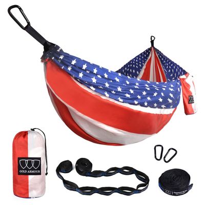 Gold Armour Camping Hammock - XL Double Hammock Portable Hammock Camping Accessories Gear for Outdoor Indoor with Tree Straps, USA Based Brand (Flag II)