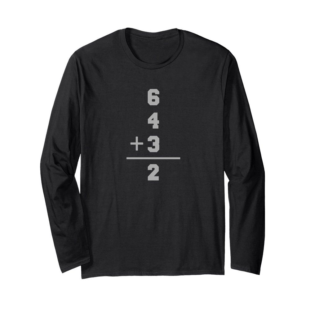 6 + 4 + 3 = 2 Baseball Math for Men, Women, Youth Long Sleeve T-Shirt